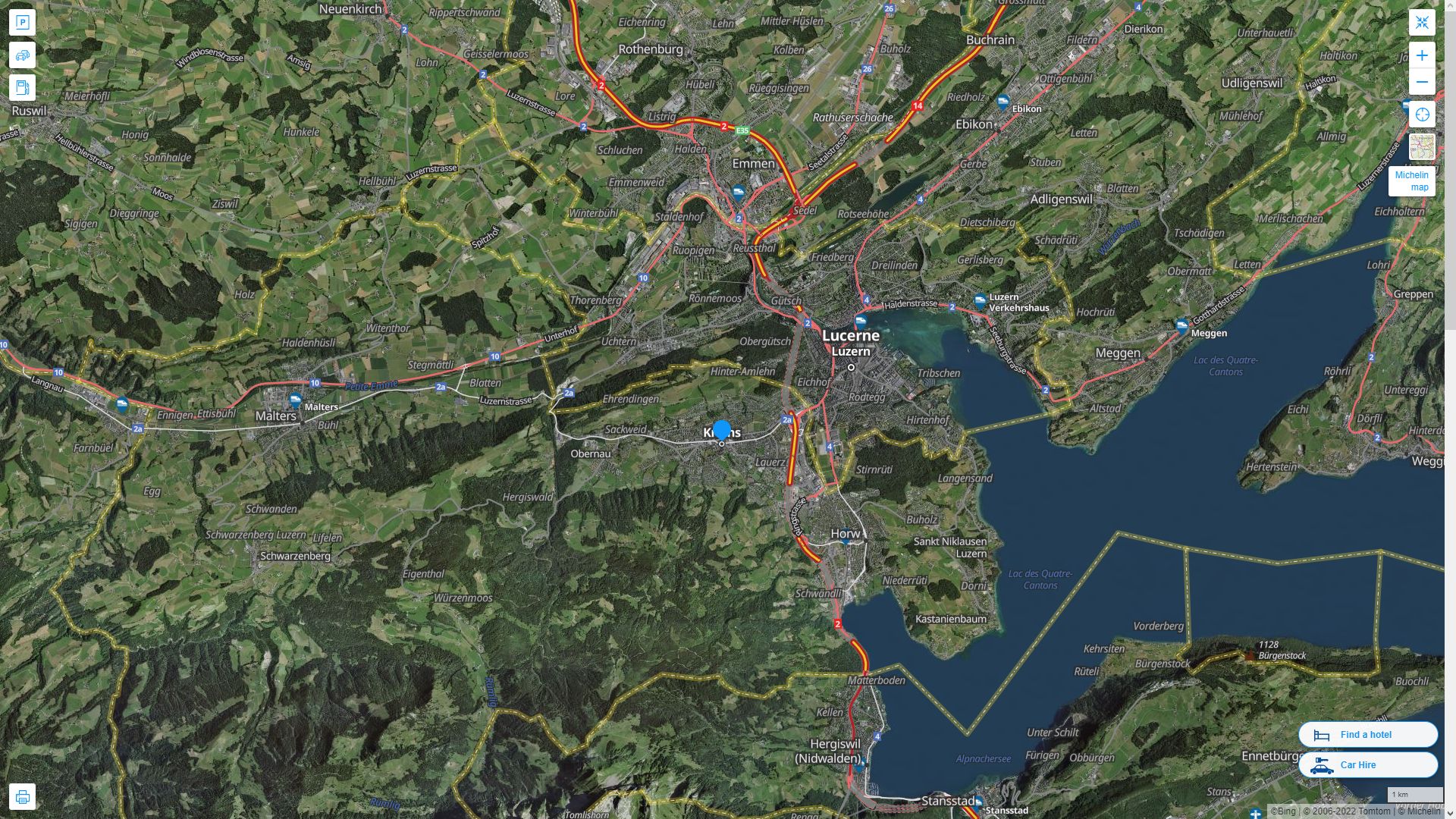 Kriens Highway and Road Map with Satellite View